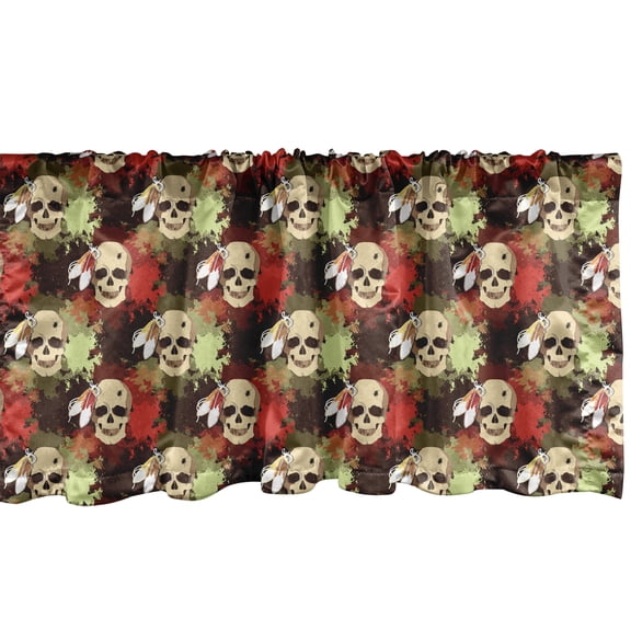 Ambesonne Colorful Window Valance, Skull Feather Pattern, 54" X 12", Pistachio Green Cream