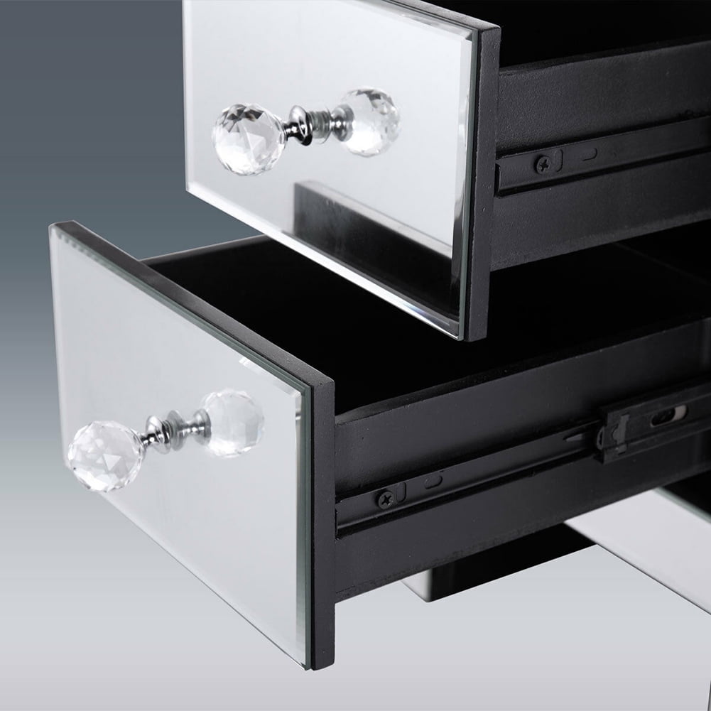 Kadyn Mirrored Bedside Cupboard with Crystal Diamond Inlay, Silver Bedside Cabinets with 3 Drawers, End Table for Bedroom Living Room