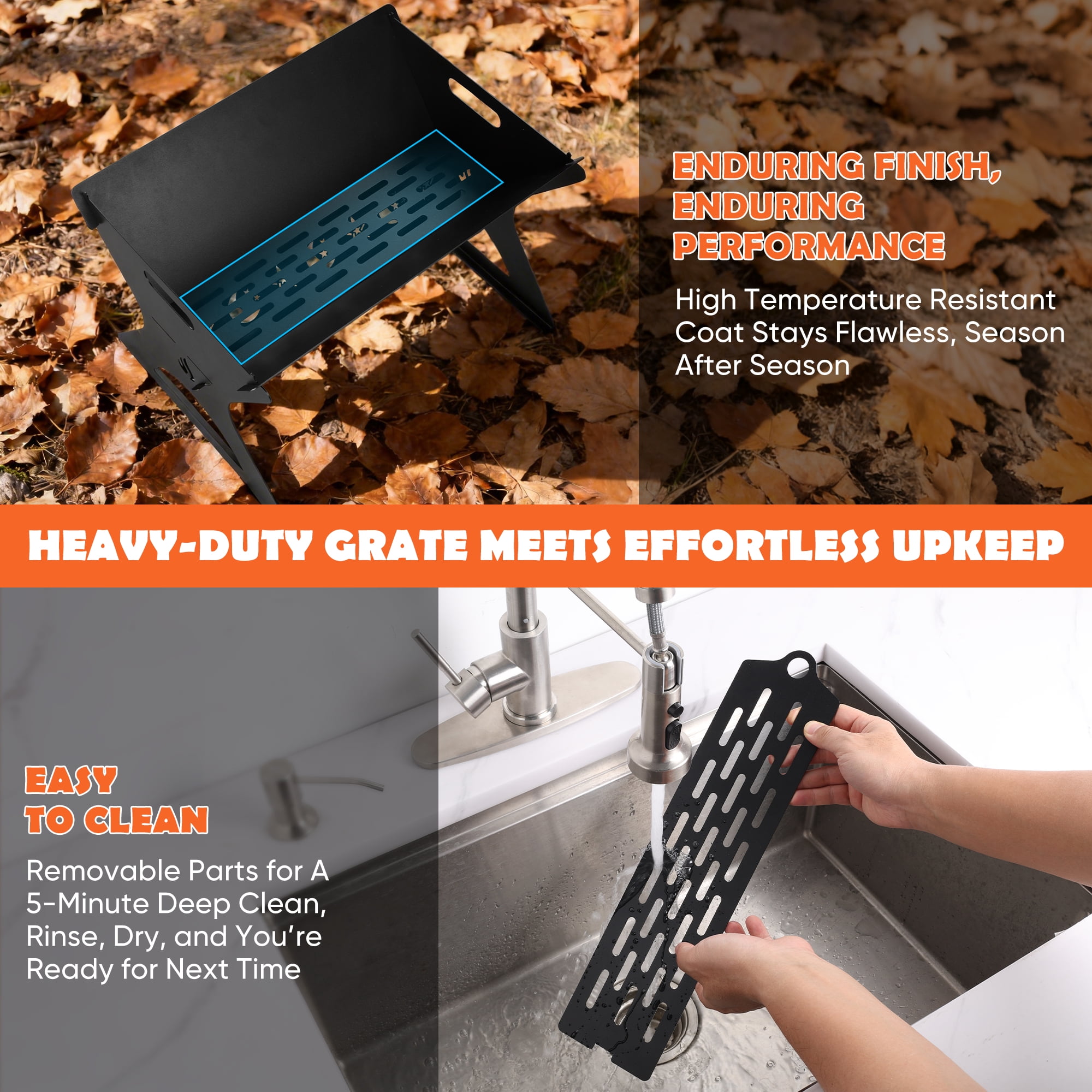 Coliware 3Pcs Portable Folding Charcoal Grill, Heavy Duty Multifunctional Campfire Grill with Carry Bag & Premium Grate for Camping, Fire Pit for Backpacking, Picnic, Patio, Backyard Outdoor Cooking