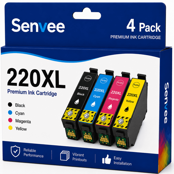 220XL Ink Cartridge Replacement for WorkForce WF2750 2760 2630 2650 2660 XP320 420 424 Printer(4 Pack)
