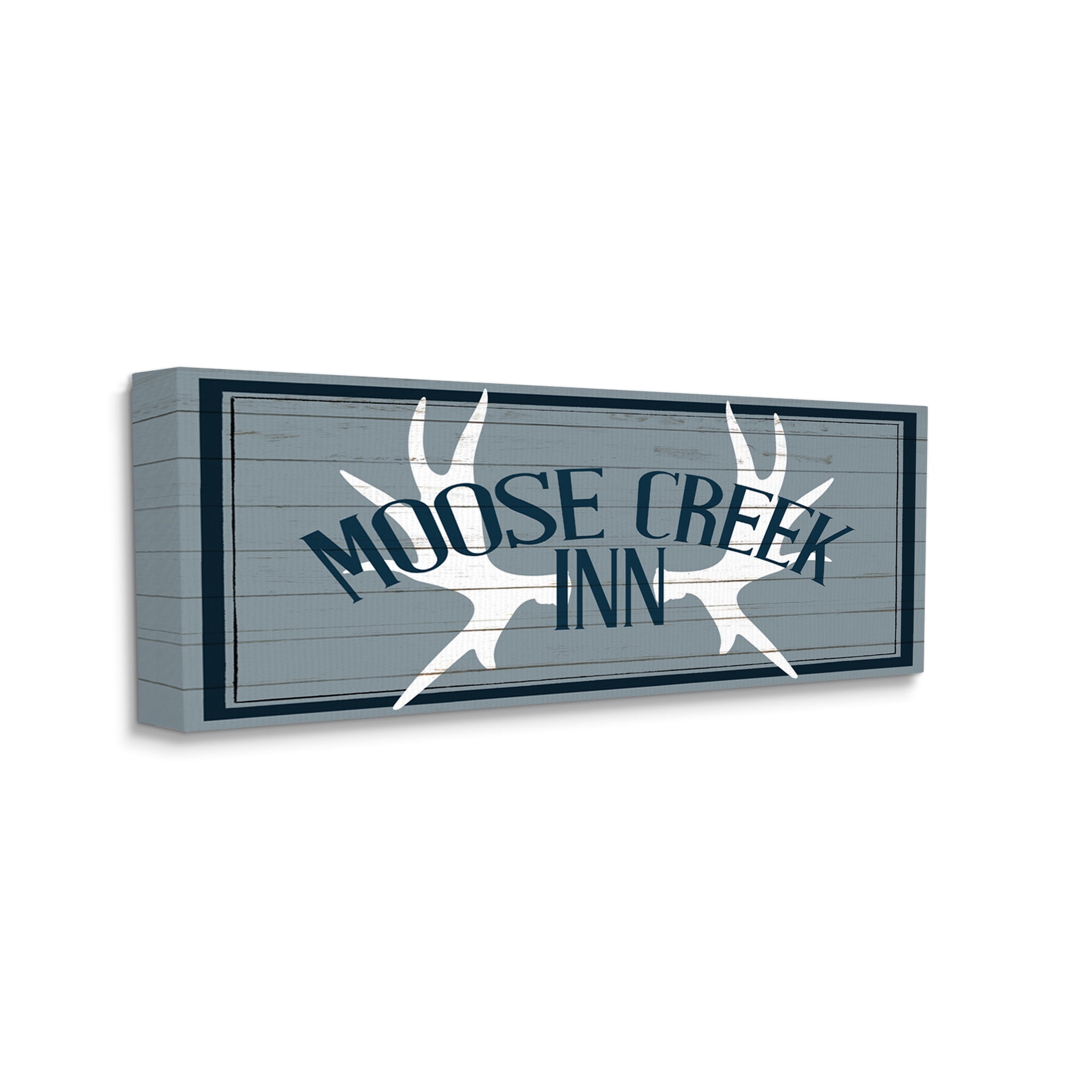 Stupell Industries Blue Moose Creek Inn Sign Rustic Antlers Cabin Theme Canvas Wall Art, 40 x 17, Design by Kim Allen