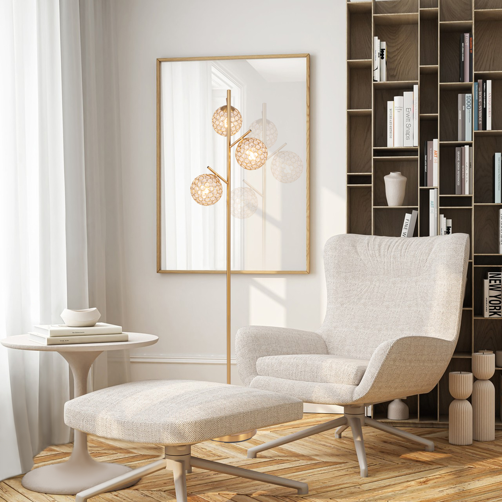 Giantex 3 Globe Floor Lamp, Gold Standing Lamp w/Acrylic Crystal Lamp Shade, Accent Tall Pole Tree Lamp