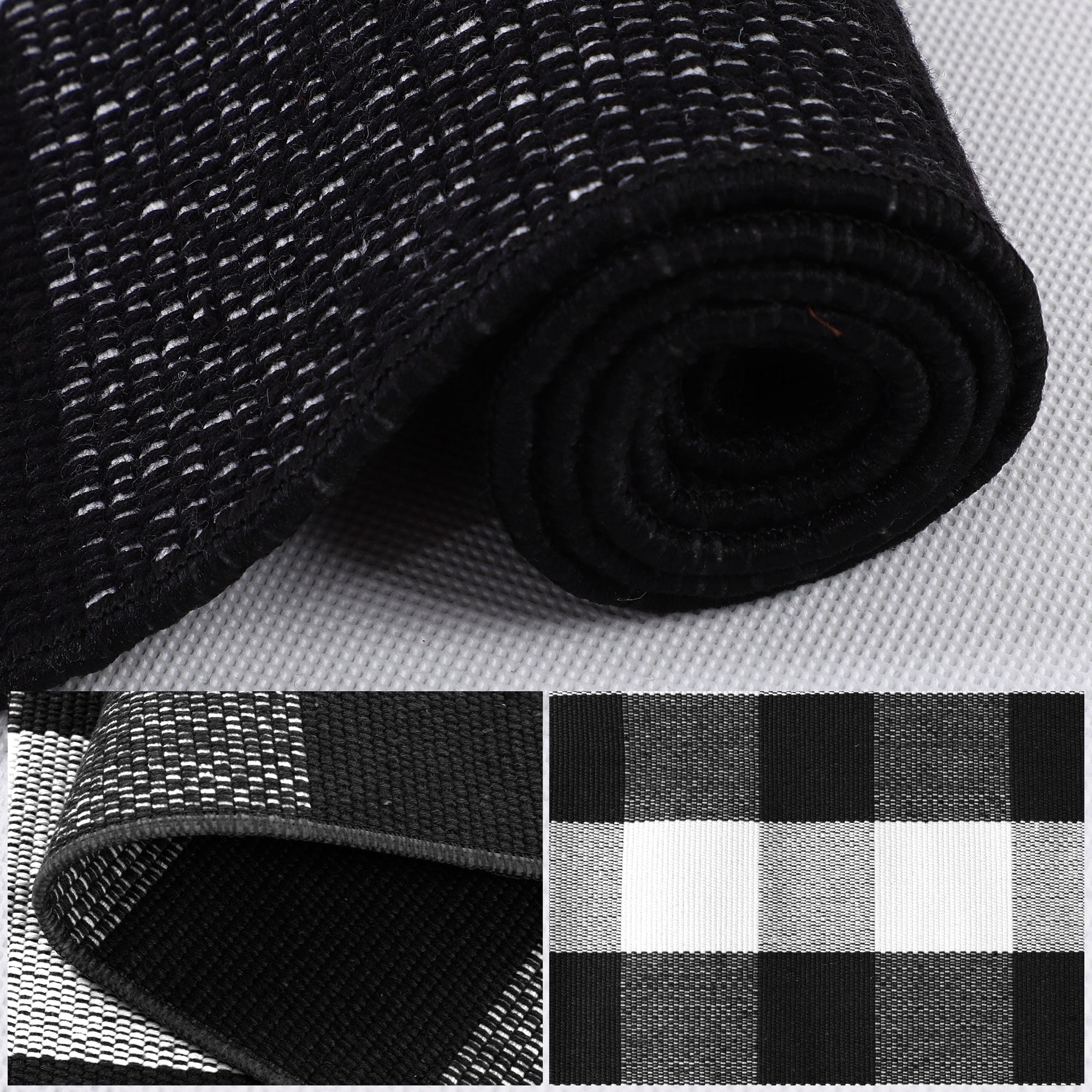 Unique Bargains Cotton Woven Checkered Area Rugs Floor Rug Carpet Mat Black & White 28"x18"
