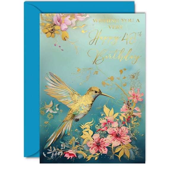 Tarjeta de cumpleaños Giftzie Colibrí dorado 48 años A5