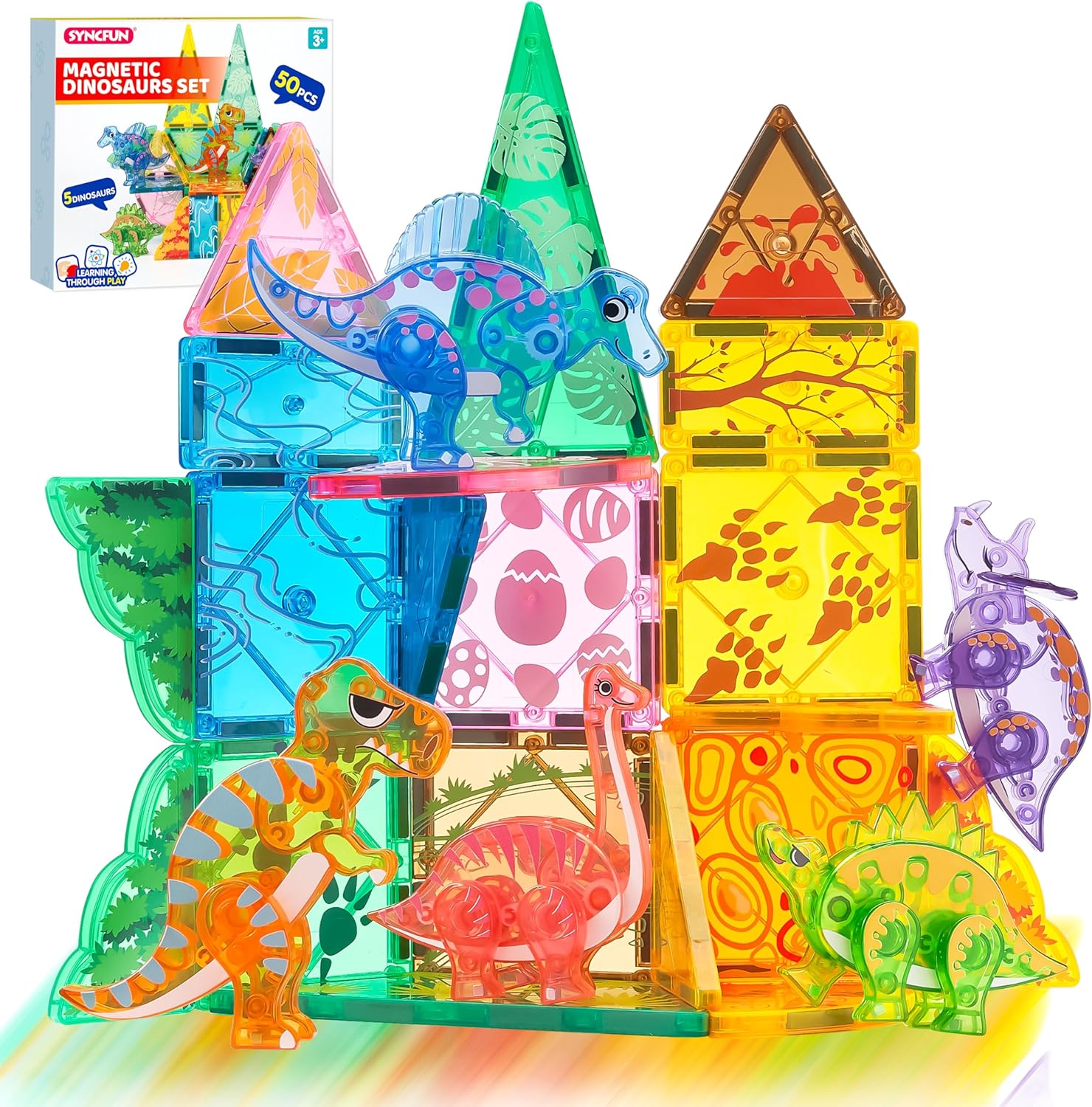 Joyfy 50-Piece Dinosaur Magnetic Building Tiles Set photo 6
