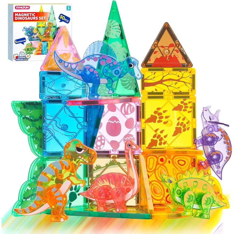 Joyfy 50PCS Dinosaur Magnetic STEM Building Tiles Set for Kids