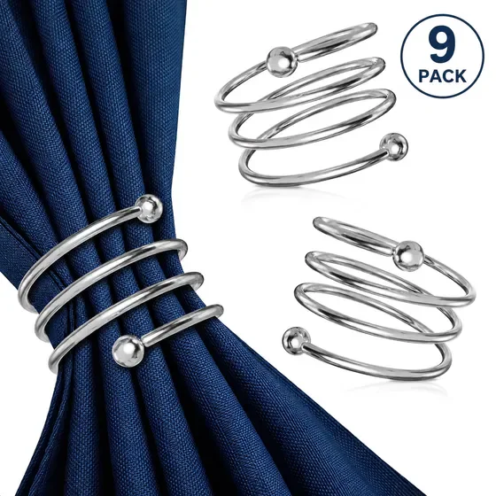 9 Pcs Silver Napkin Rings, Elegant Metal Napkin Holder for Table, Sturdy Reusable Napkin Ring Holders for Wedding, Party, Graduation, Family Dinner and Holiday Table Decor, Ideal Kitchen Gifts