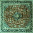 thumbnail image 1 of Ahgly Company Indoor Square Medallion Turquoise Blue Traditional Area Rugs, 6' Square, 1 of 4