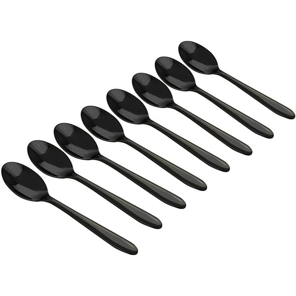 8-piece black stainless steel coffee spoon, mini spoon with a glossy finish, 5-inch
