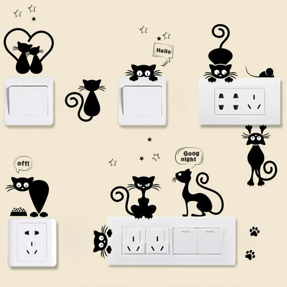 Openpig Removable Switch Sticker, Light Switch Decor Decals, Cute Cats Wall Sticker Art Mural, Easy to Peel and Stick Nursery Room Family Decor