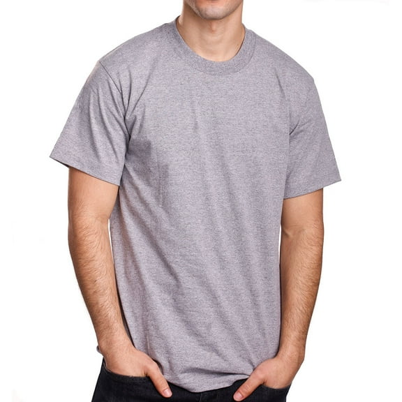 2 Pack PRO 5 Super Heavy Men's Short Sleeve Crew Neck T-Shirt - Heather Gray - Medium