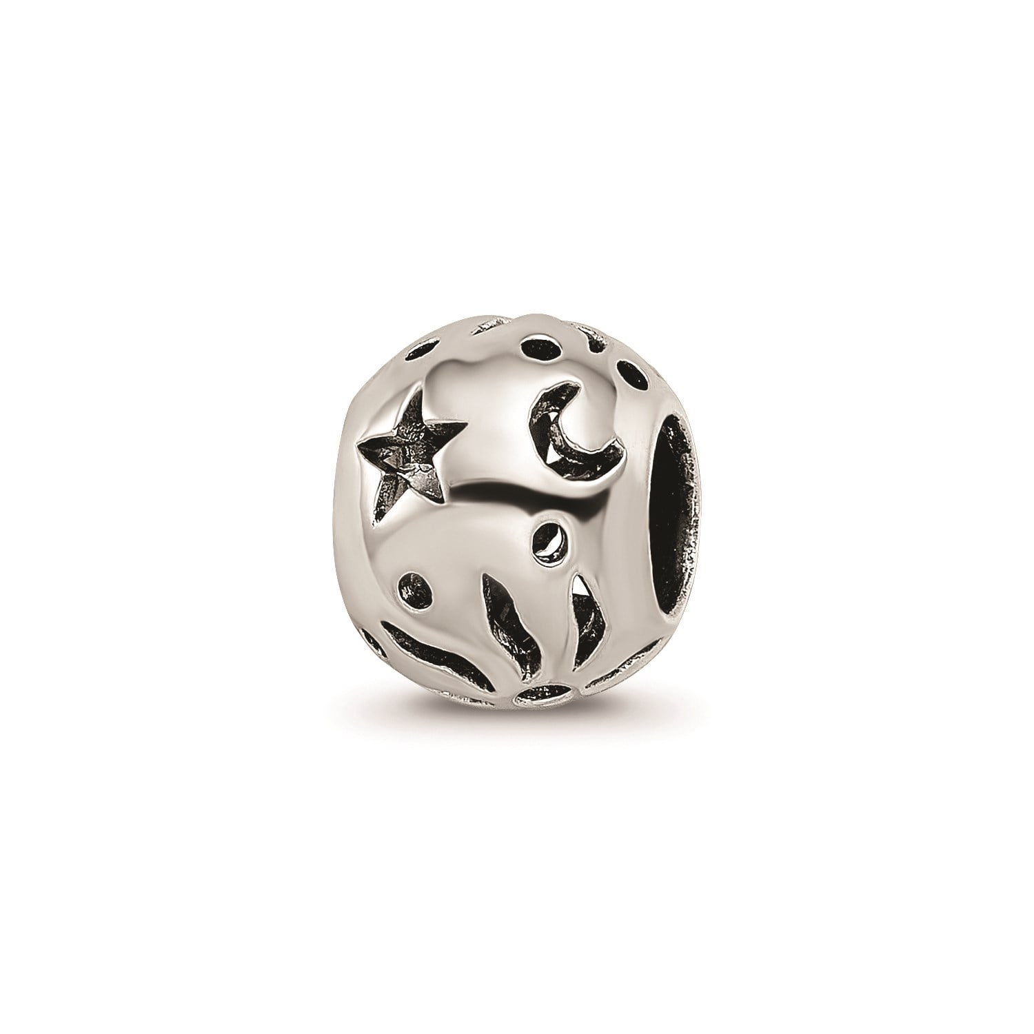 Plain Silver Tone Star Crescent Moon Dangle Charm Slider Bead fits Euro Bracelet Plain Silver Tone Star Crescent Moon Dangle Charm Slider Bead fits Euro Bracelet