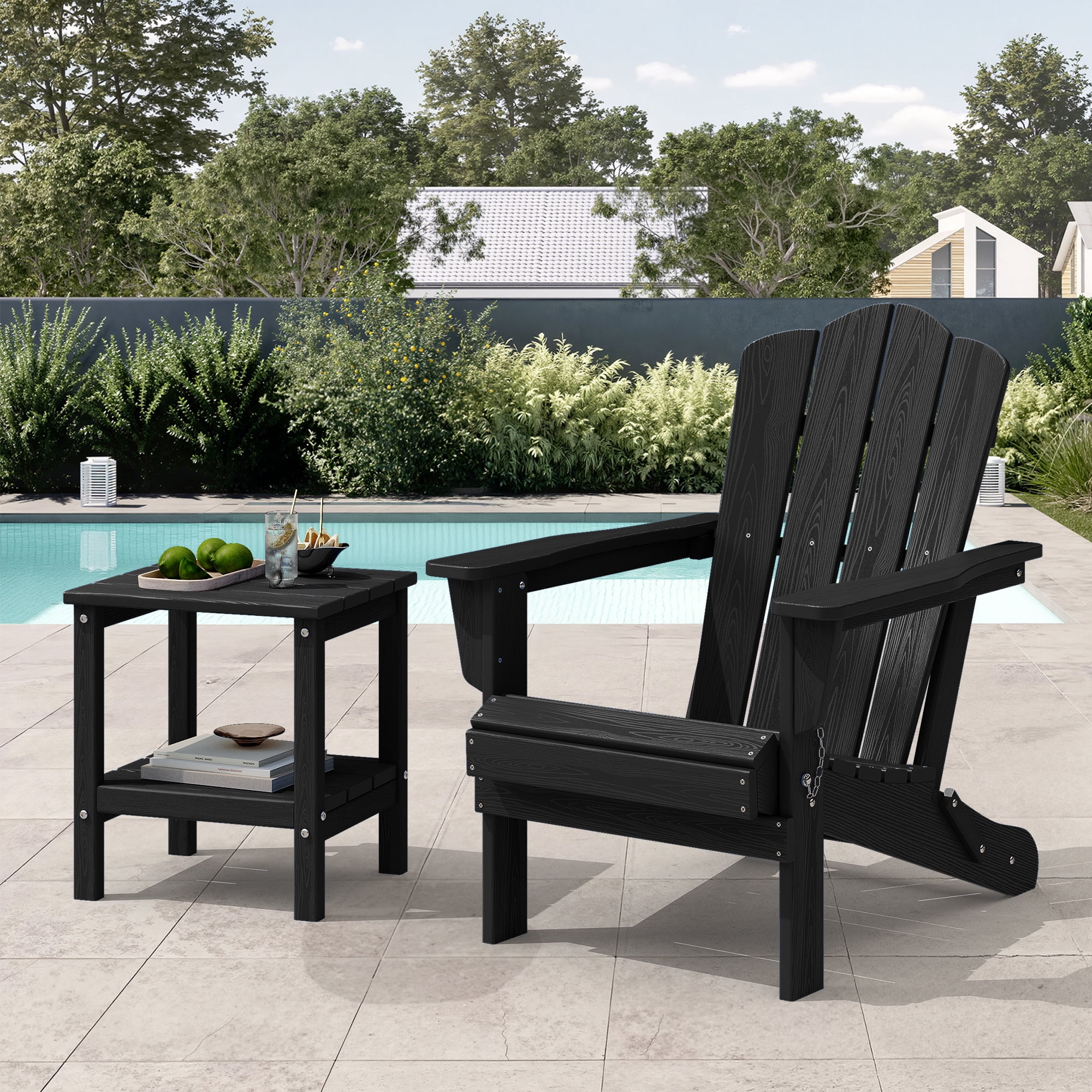 FUNDAZE HDPE Adirondack Chair, Foldable Weather-resistant Outdoor Chair for Patio, Poolside, Garden, Yard, Black