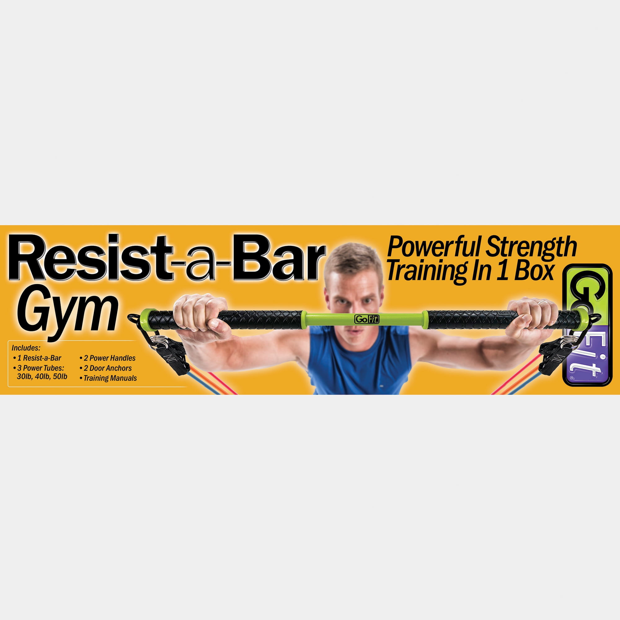 GoFit Resist-a-Bar Kit with 3 Power Tubes, Handles, Door Anchors, 37-Inch Total Body Workout