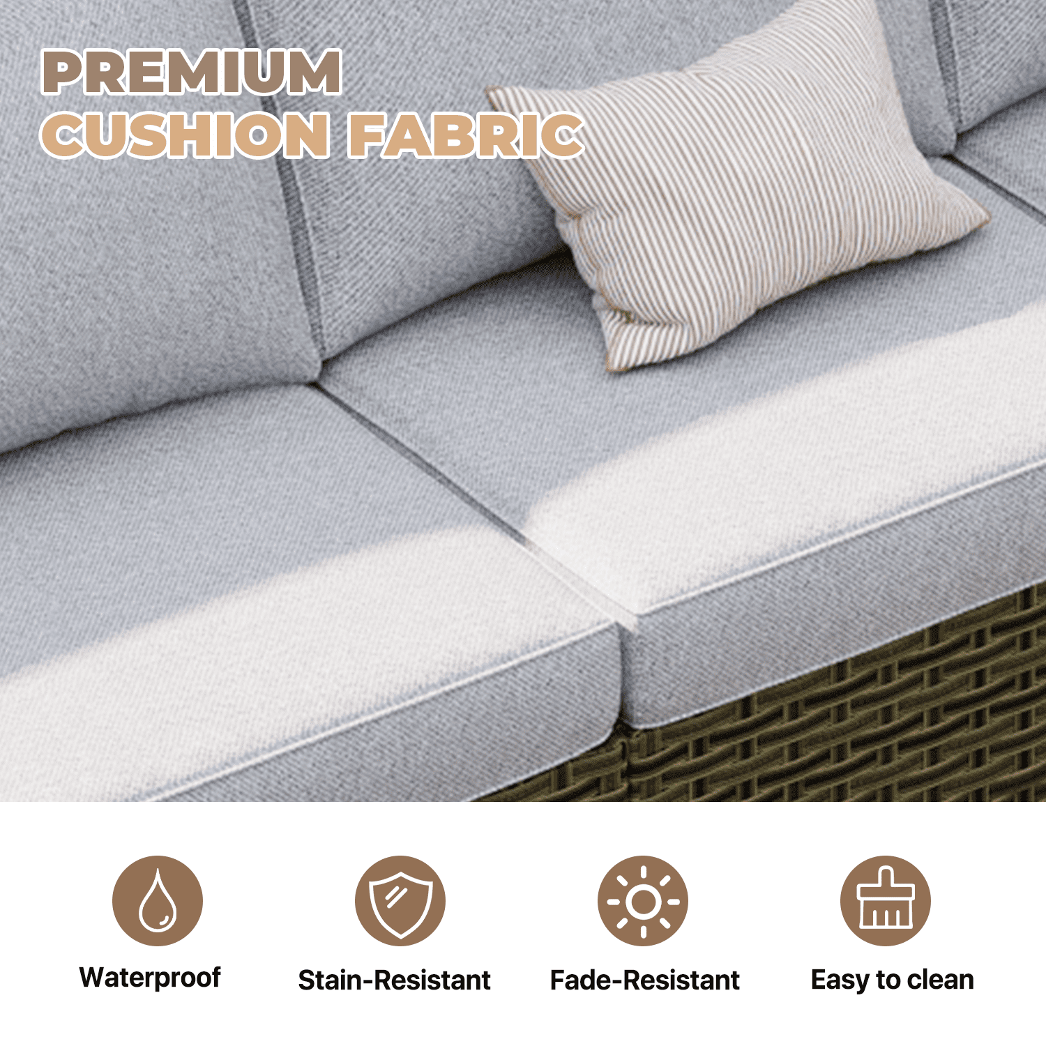 BaPiPro 6-Piece Outdoor Rattan Modular Sectional Sofa Set with High Resilience Gray Cushions and Easy-Clean Tempered Glass Coffee Table, Flexible Configuration for Garden, Backyard & Patio