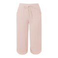 thumbnail image 5 of Yubnlvae Linen Bubble Wrinkle 3/4 Pants - Women's Lightweight Muslin Cropped Trousers, Elastic Waist Beach Pants with Pockets for Summer (Pink | 3XL), 5 of 5