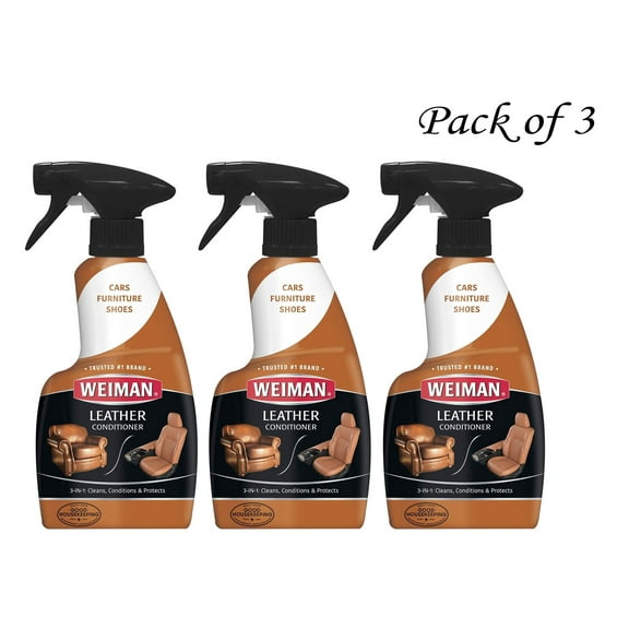 Weiman Leather Cleaner and Conditioner for Furniture - Cleans Conditions and Restores Leather Surfaces, 16 Fl Oz (Pack Of 3)