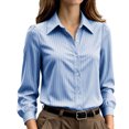 thumbnail image 2 of THNCYX Striped Button Up Long Sleeve Shirts For Women Collar Pocket Casual Work Office Blouses Soft Comfort Womens Tops Professional Look, 2 of 9