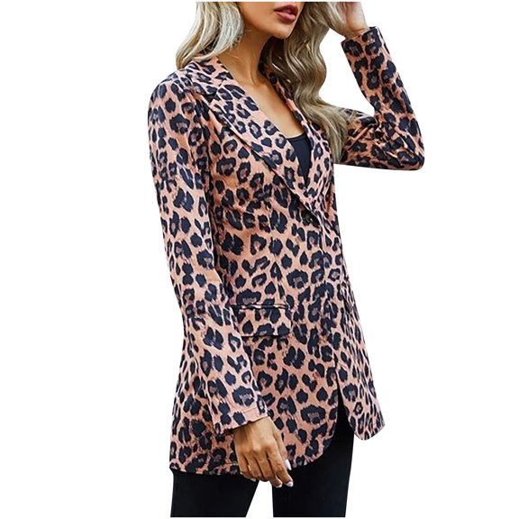 Aoochasliy Womens Blazer Jacket Leopard Print Single Button Small Cardigan Wthout Pocket Coat