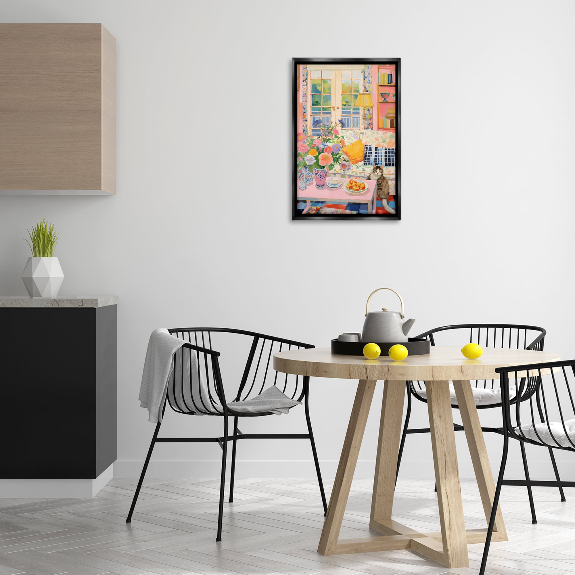Stupell Industries Invited Guest Interior Furniture Painting Black Floater Framed Canvas Art Print Wall Art, 17 x 25