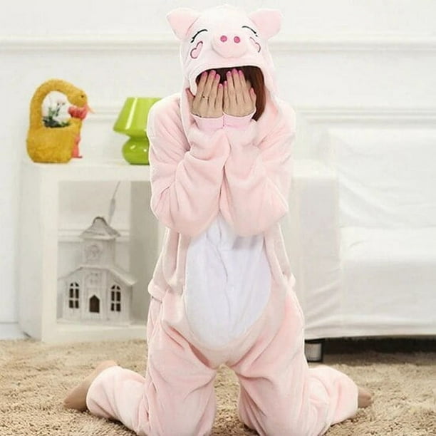 Pijama de unicornio rosa Kigurumi de dibujos animados mono con capucha para mujer adulta Animal Halloween Navidad Panda puntada ropa de dormir de dinosaurio Bodega Aurrera en linea