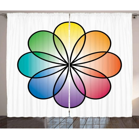 Rainbow Curtains 2 Panels Set, Flower of Life Design with Colorful Petals Eastern Chinese Feng Shui Themed Design, Window Drapes for Living Room Bedroom, 108W X 108L Inches, Multicolor, by (Best Color For Bedroom Feng Shui)