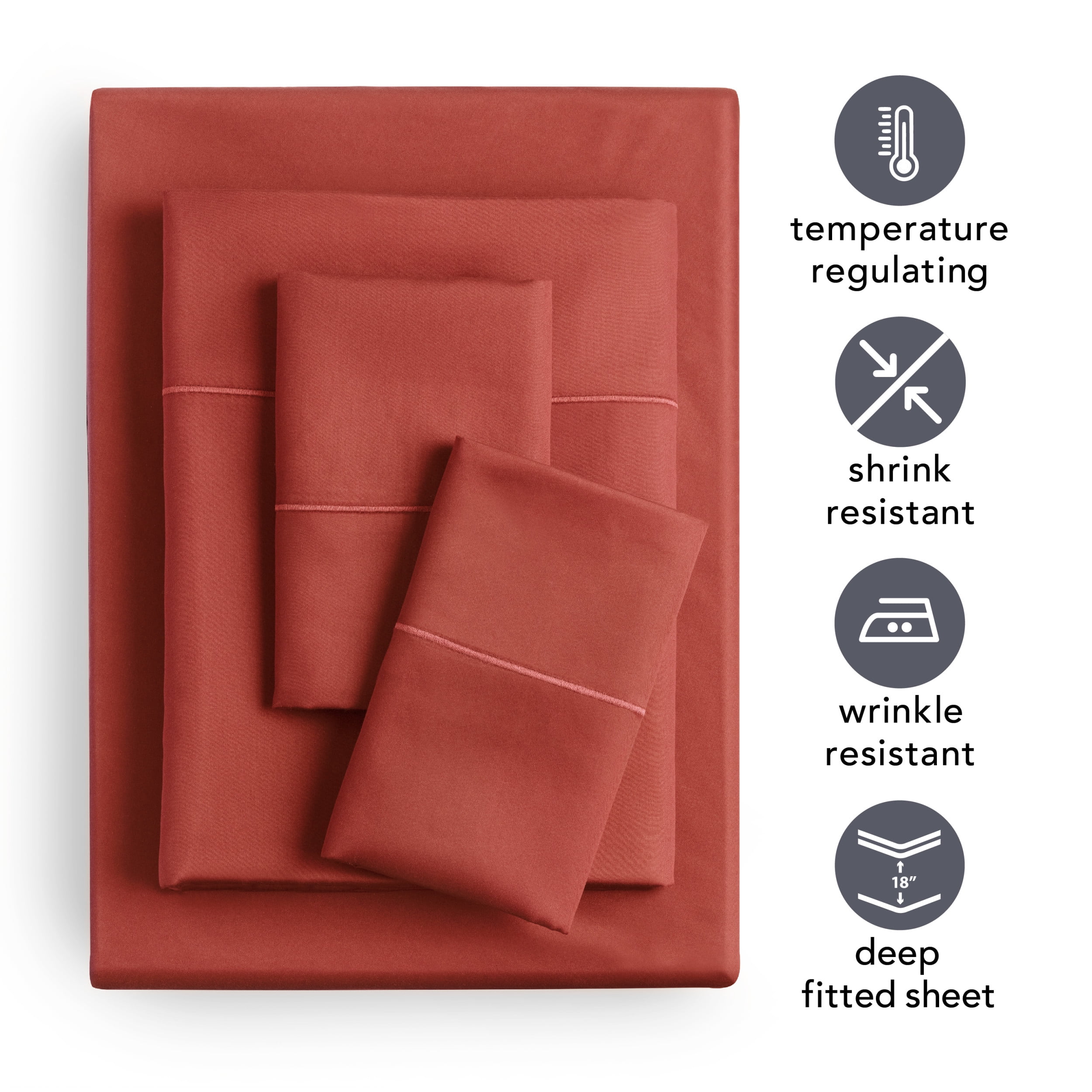 Better Homes & Gardens 400 Thread Count Hygro Cotton Bed Sheet Set, Queen, Rusty Brick