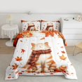 thumbnail image 2 of Manfei Cartoon Orange Kitten Bedding Comforter Set, Kawaii Cat Lover Twin Comforter Sets, Fall Autumn Leaf Reversible Bedding Set, Breathable Home Decor, 2pcs, 2 of 8
