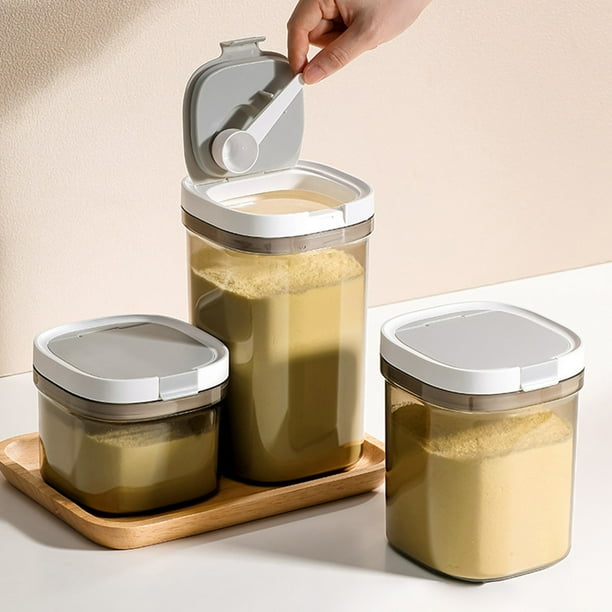 Fiudx Frasco Hermético de Plástico Apto para Uso Alimentario, Cuchara Medidora Magnética, Doble Cierre Hermético, Apilable, Boca Ancha Hermética, Ideal para Almacenar Granos, Cereales, Leche En Polvo