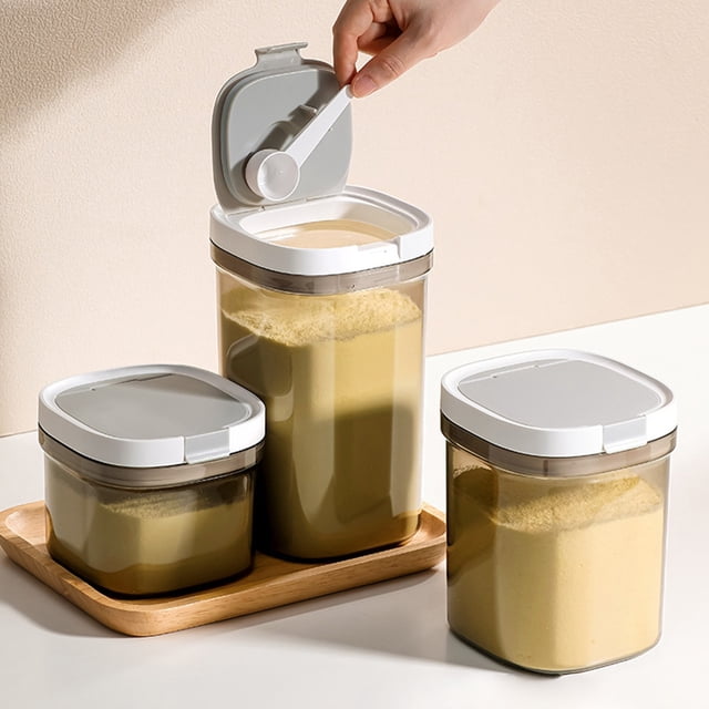 Fiudx Frasco Hermético de Plástico Apto para Uso Alimentario, Cuchara Medidora Magnética, Doble Cierre Hermético, Apilable, Boca Ancha Hermética, Ideal para Almacenar Granos, Cereales, Leche En Polvo