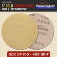 thumbnail image 2 of ProductionShop Premium 400 Grit 6" Gold Sanding Discs, Box of 100 - Hook & Loop Backing Abrasive Sandpaper for DA & Random Orbital Sanders - Sand Auto Paint, Metal, Wood, Woodworking Furniture, 2 of 6