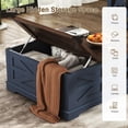 thumbnail image 3 of ANPOO 36" Movable Lift Top Coffee Table with Storage and Power Outlets, Farmhouse Square Coffee Table with Wheels & Large Hidden Space, Wooden Center Table for Living Room(Blue-Brown/36"), 3 of 9