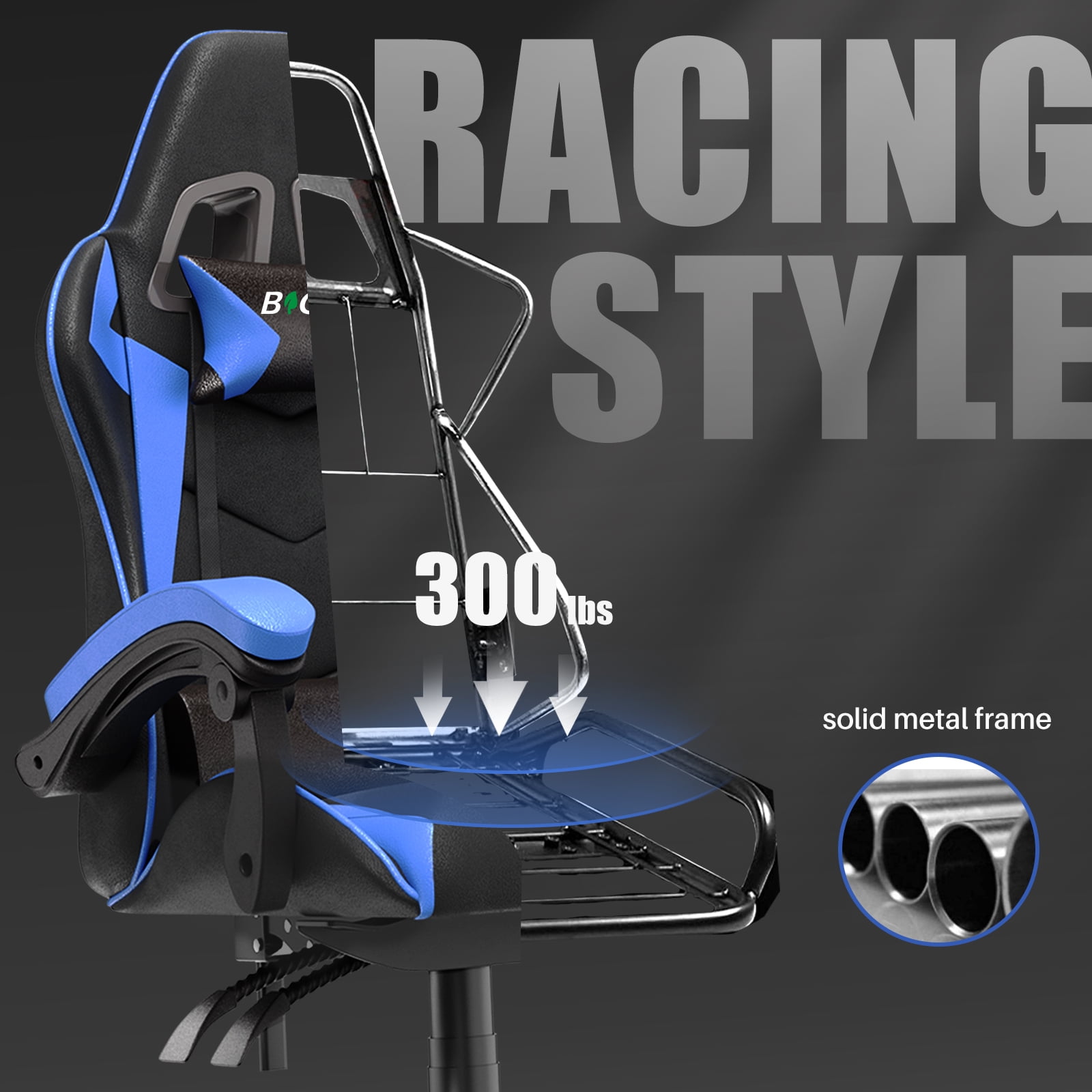 Bigzzia Gaming Chair, Computer with Lumbar Support Height Adjustable with 360-Swivel Seat and Headrest for Office or Gaming (Blue)