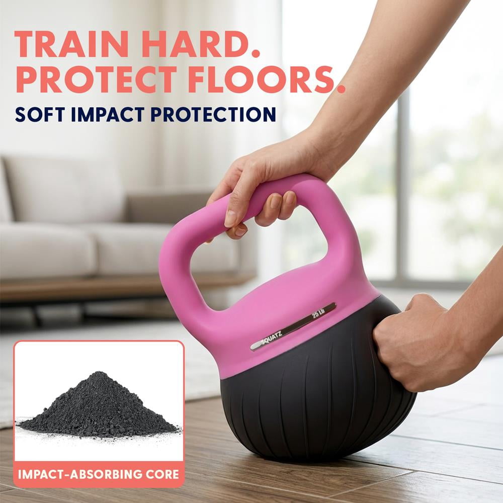 Squatz Soft Drop Kettlebell Set – 15, 20 & 25 lb Weights with Cushioned Base, Wide Grip Handle, Floor-Safe Design for Strength Training & Full Body Home Workouts