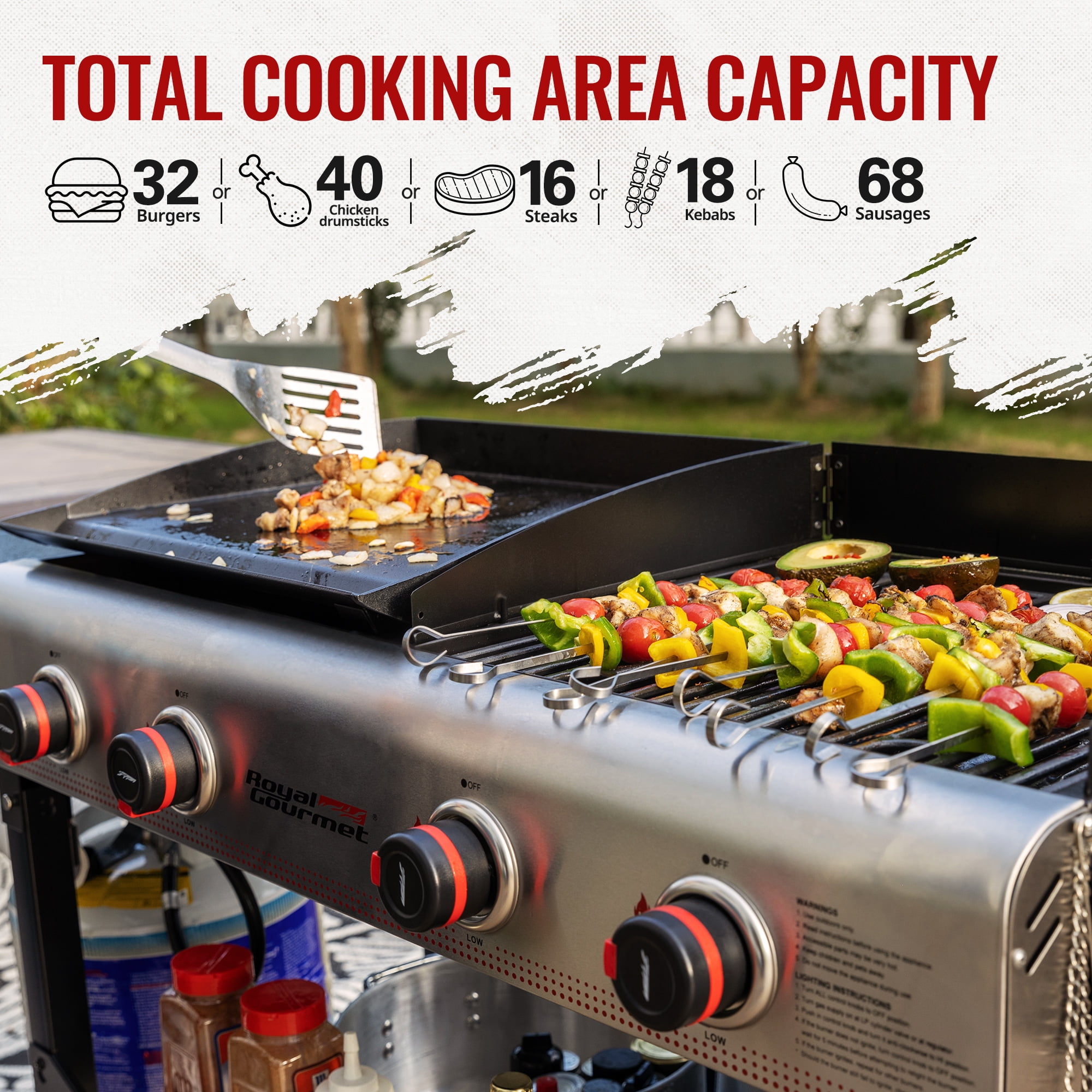 Royal Gourmet GD403 4-Burner Portable Flat Top Gas Grill and Griddle Combo Grill with Folding Legs