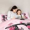 thumbnail image 4 of Erosebridal Pink Groovy R Letter Queen Comforter Set, Cartoon Flower Butterfly Bedding Comforter Set, 3-Piece, 4 of 6