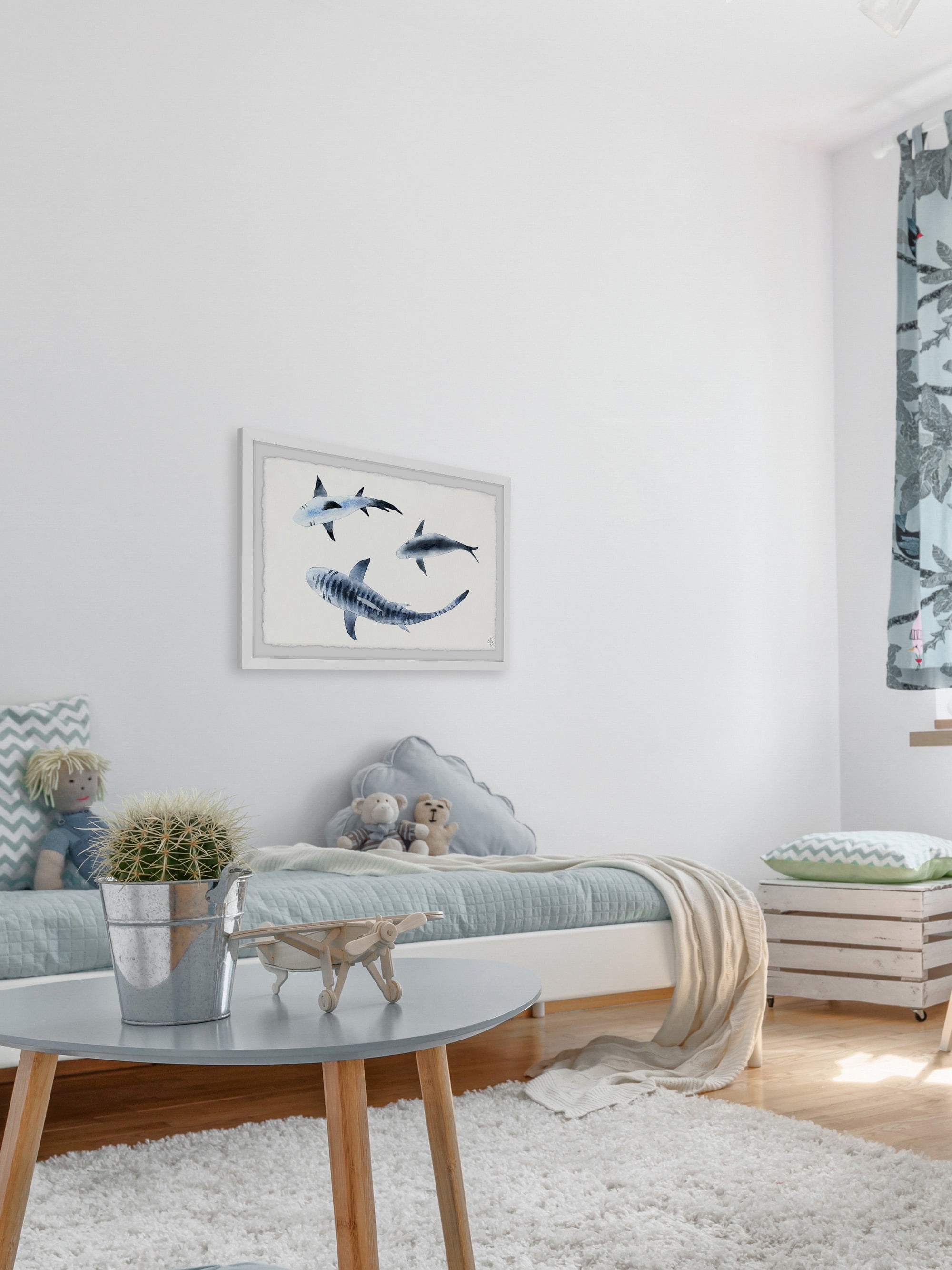 Marmont Hill Blue Fish Trio Framed Wall Art, 12" x 1.5"