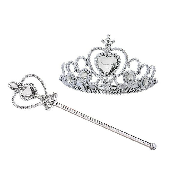 Dreamtale Princess Crown Tiara and Wand Set-Silver Heart Jewel(Silver)