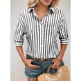 thumbnail image 3 of Weardear Women's Striped Half Sleeve Buttom Down Shirt Loose Fit Casual Cotton Top, 3 of 5