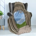 thumbnail image 4 of Country Soft Flannel Fleece Blanket, Classic Architectural Entrance Illustration with Backdrop of Countryside Landscape, Cozy Plush for Indoor and Outdoor Use, 60" x 80", Blue Green, by Ambesonne, 4 of 5