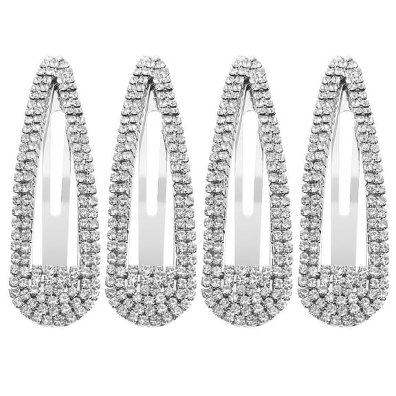 Minkissy Set of 4 Rhinestone Hair Barrettes Silver Iron Clips for Women's Hair Styling Accessories
