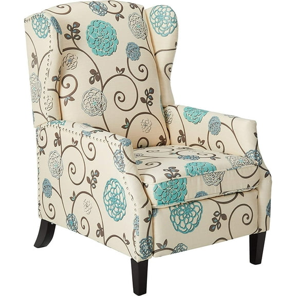 Christopher Knight Home GDFStudio Westeros Traditional Wingback Fabric Recliner Chair (White & Blue Floral)