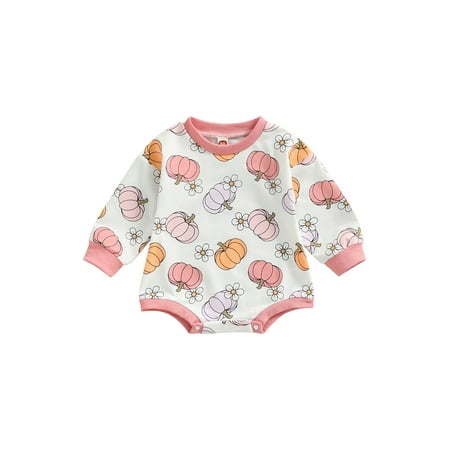 

CenturyX Infant Baby Girls Halloween Romper Kids Boys Long Sleeves Pumpkin Bodysuit One piece Clothes Pink 3-6 Months