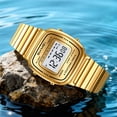 thumbnail image 4 of Retro Stainless Steel Digital Watch, unisex waterproof wristwatch with date alarm, durable metal band for daily casual wearing,,Gold, 4 of 5