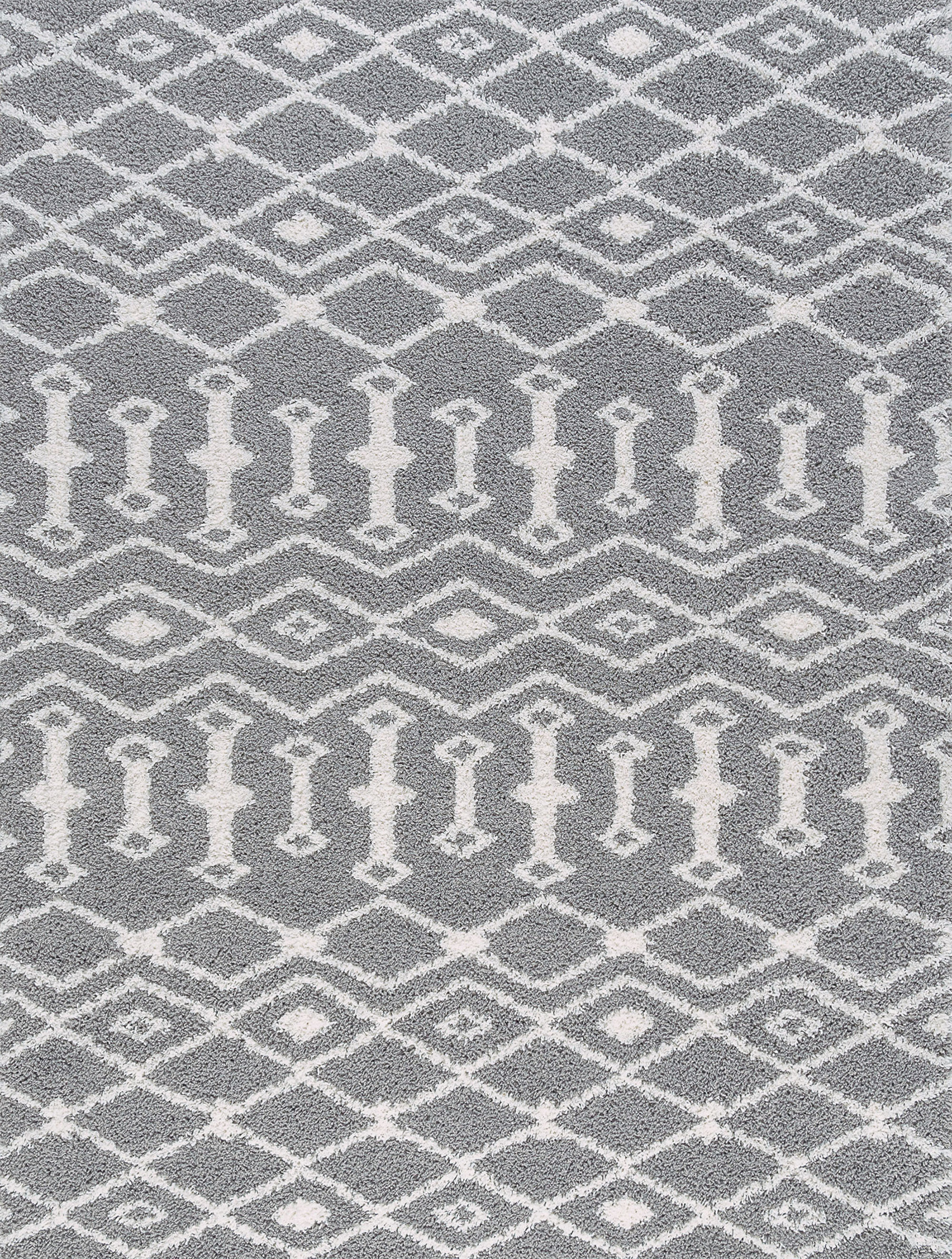 Contemporary 8x10 Area Rug Shag Thick (7'10'' x 10'2'') Geometric Silver, White Living Room Easy to Clean