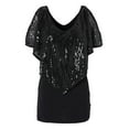 thumbnail image 2 of DuoJiaJ Women's Solid Color V Neck Strapless Shawl Sleeve Short Sleeve Sequin Top T Shirt Women’s Tank Tops Black, 2 of 5