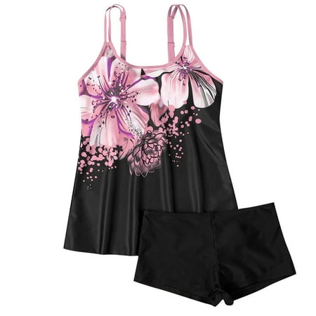Summer Savings Clearance! Enjoytime Bathing Suit for Women Vintage Printed Two Piece Swim Suit Adjustable Spaghetti Straps Tank Top with Boyshorts Tummy Control Swimsuits for Women