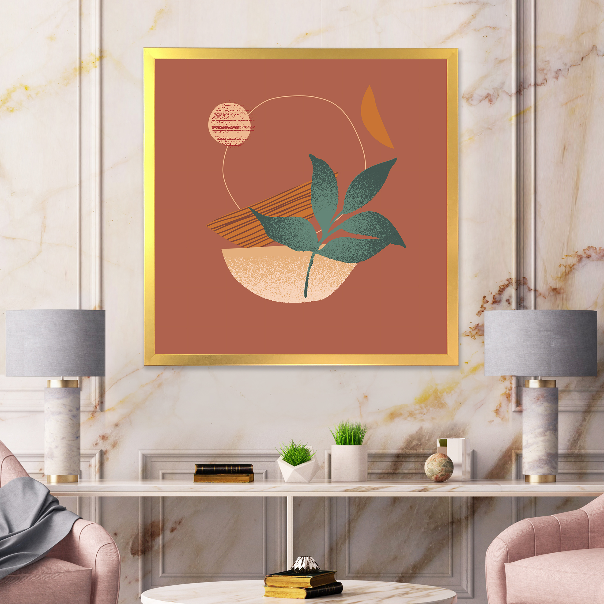 Designart 'Shapes and Tropical Leaf Silhouettes III' Modern Framed Art Print