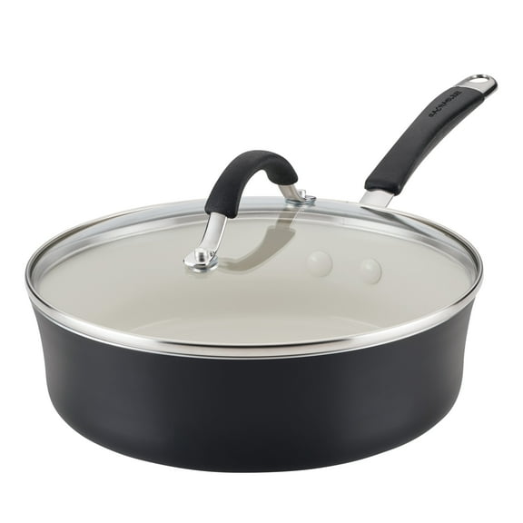 Rachael Ray Cucina Ceramic Nonstick Saute Pan with Lid, 3-Quart, Peppercorn