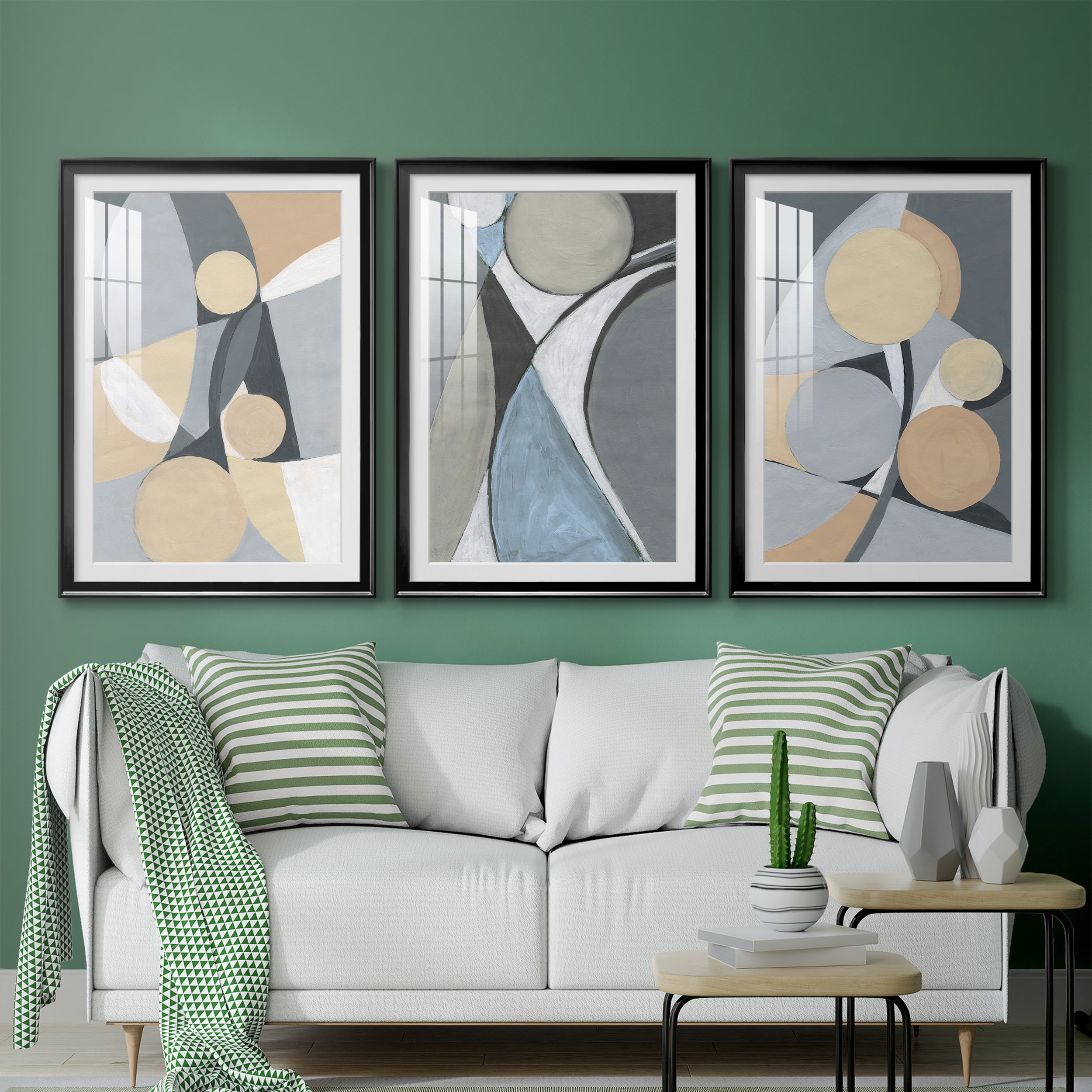 &nbsp;A Soft Jeweled Geometric II Premium Framed Prints Set of 3 - Ready to Hang - 30.5 x 42.5 Each - Black Frame